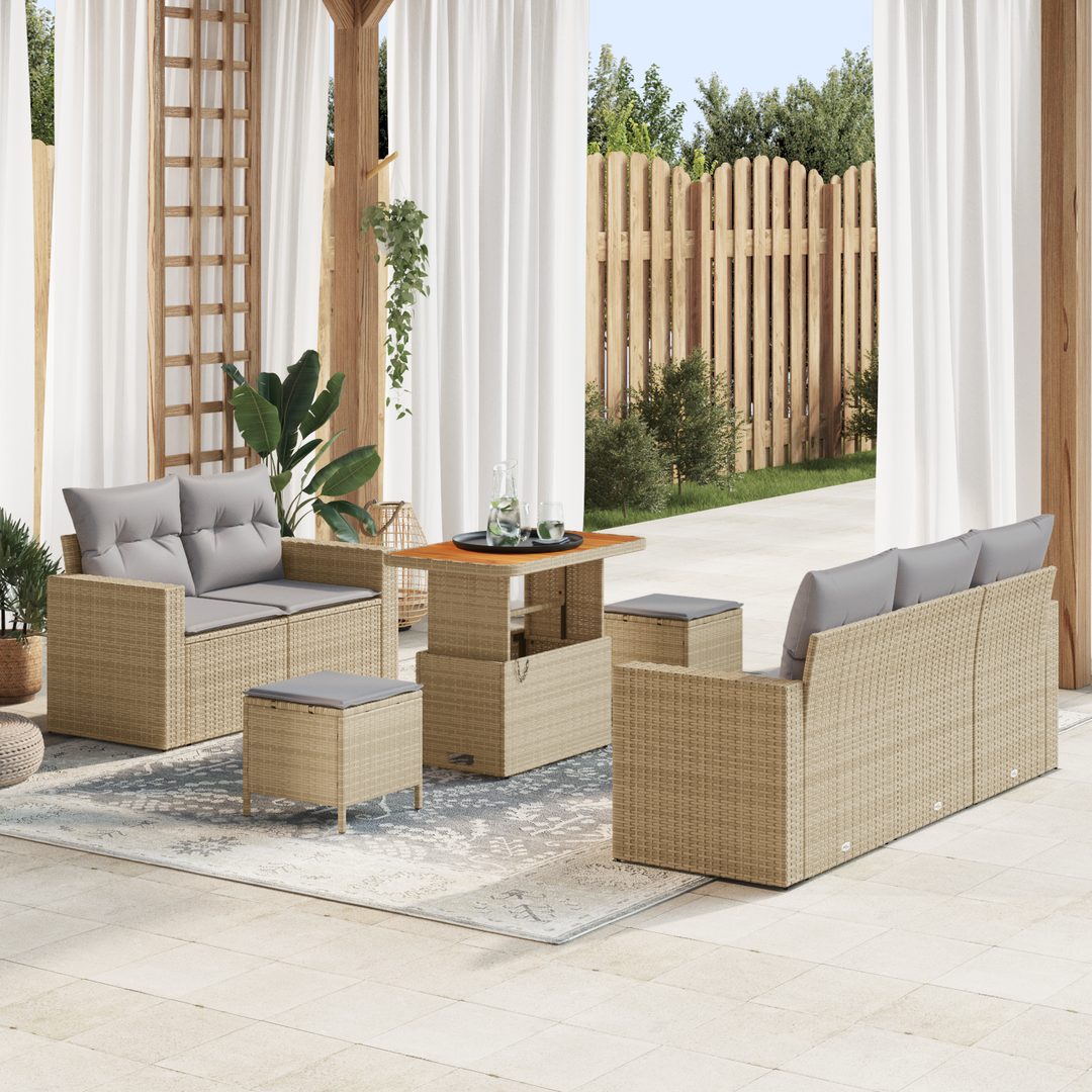 Havesofa Sæt med pude 8 pcs Beige og lys grå polyrattan