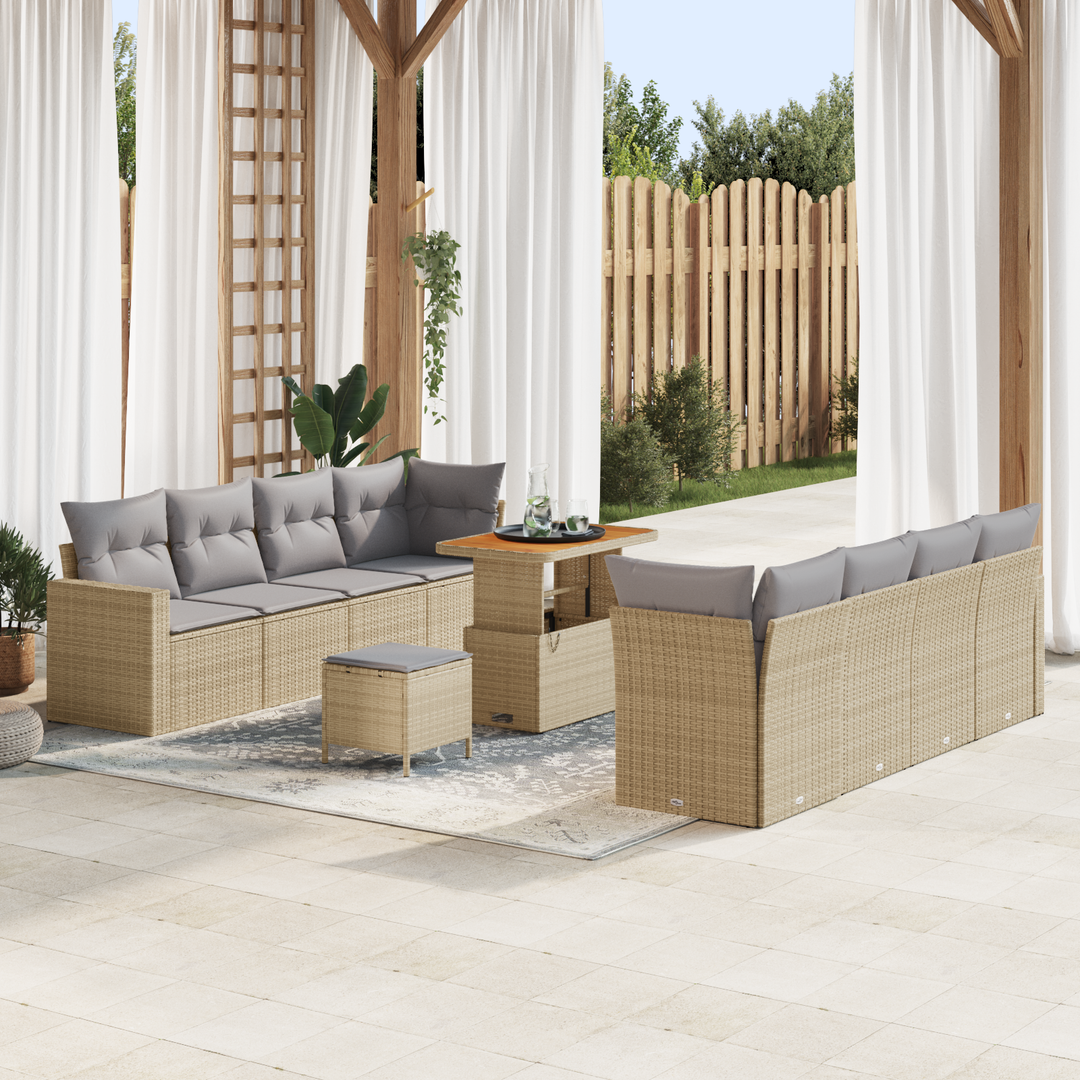 Havesofa Sæt med pude 12 pcs Beige og lys grå polyrattan