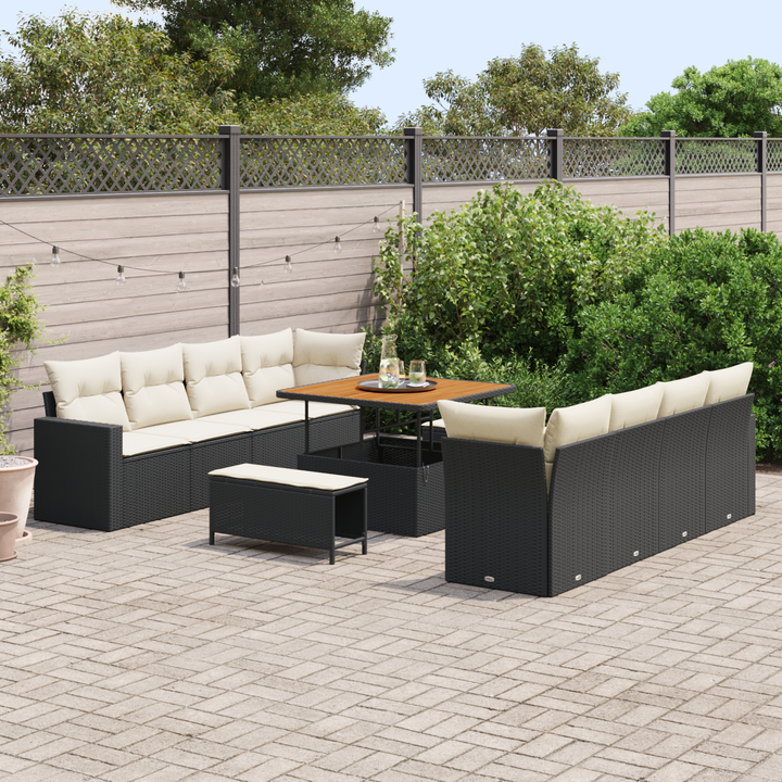 Havesofa Sæt med pude 12 pcs Sort og Cream polyrattan