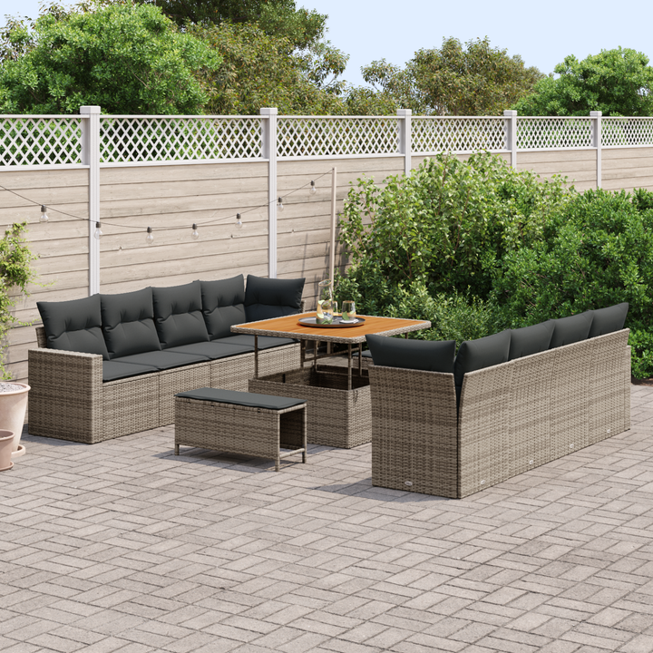 Havesofa Sæt med pude 12 pcs Grå polyrattan