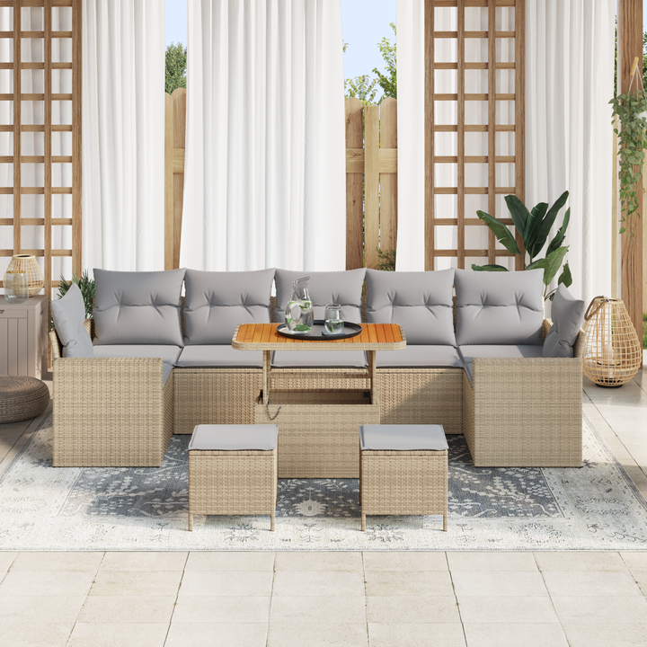 Havesofa Sæt med pude 10 pcs Beige og lys grå polyrattan