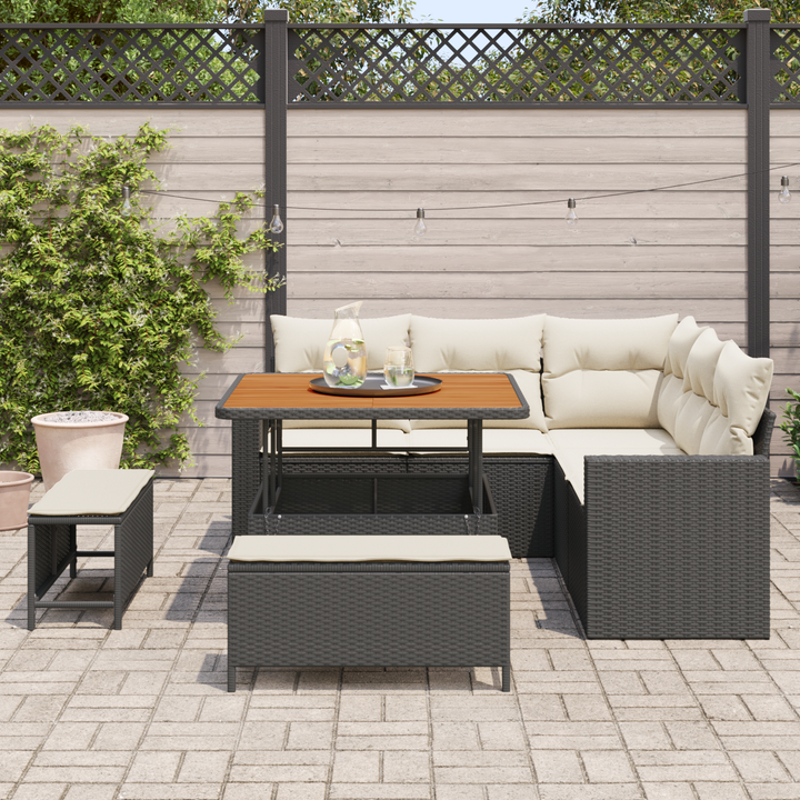 Havesofa Sæt med pude 9 pcs Sort og Cream polyrattan