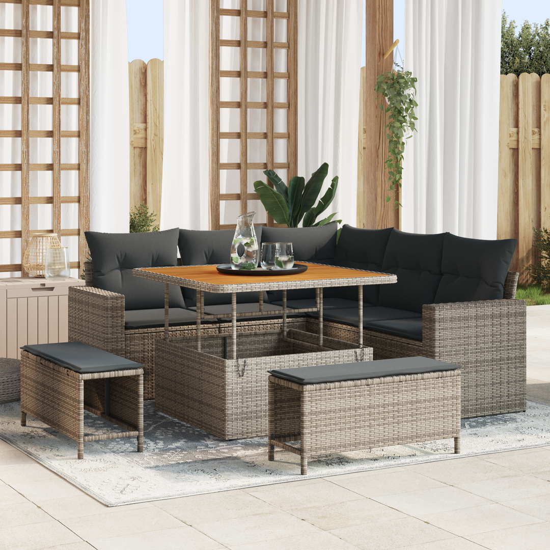 Havesofa Sæt med pude 9 pcs Grå polyrattan