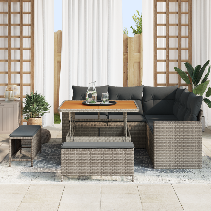 Havesofa Sæt med pude 9 pcs Grå polyrattan