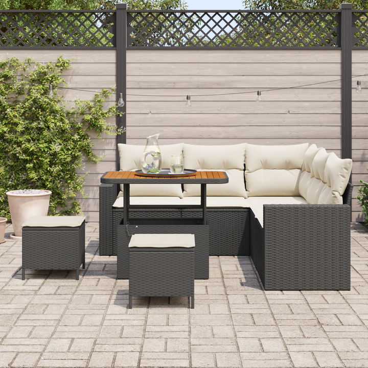 Havesofa Sæt med pude 9 pcs Sort og Cream polyrattan