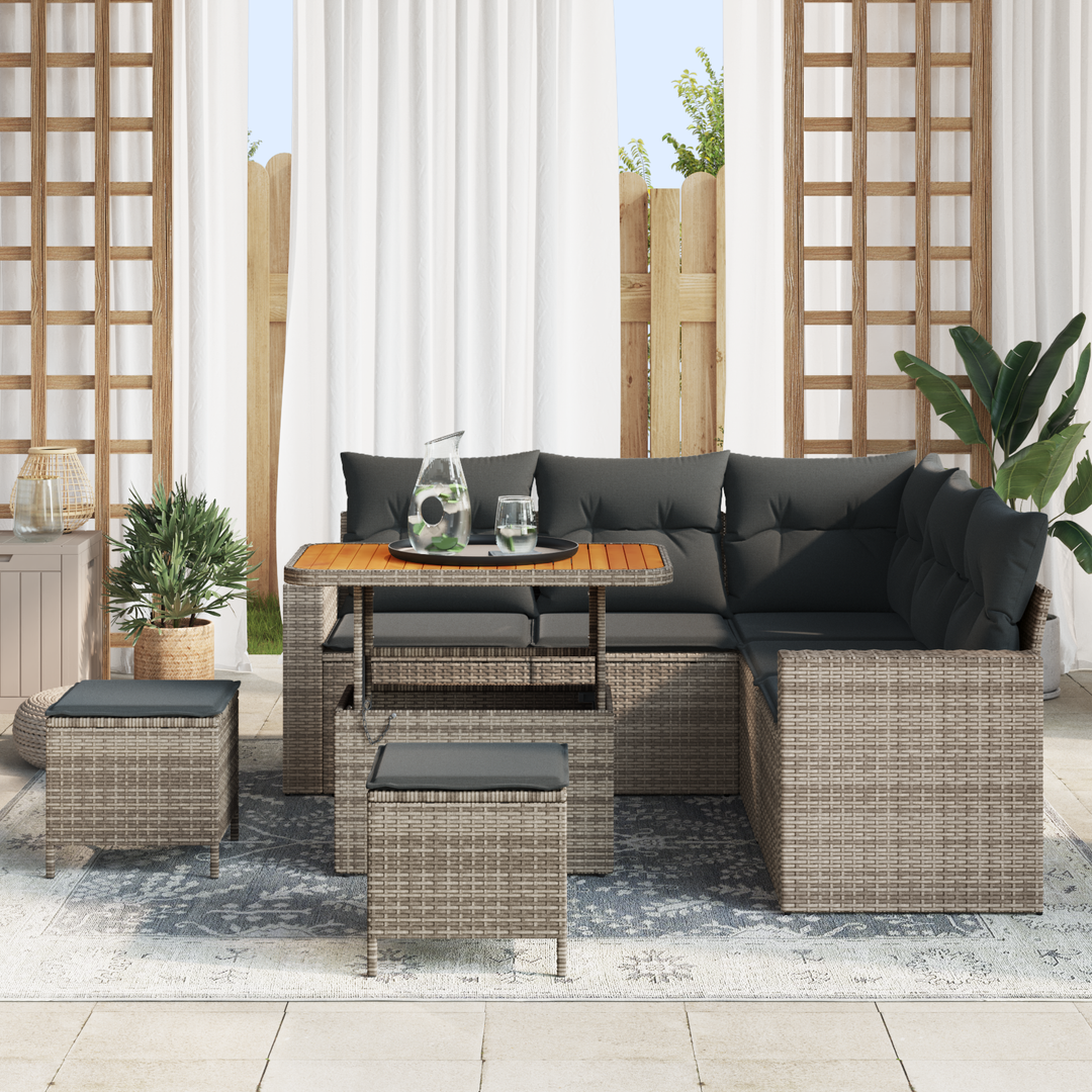 Havesofa Sæt med pude 9 pcs Grå polyrattan