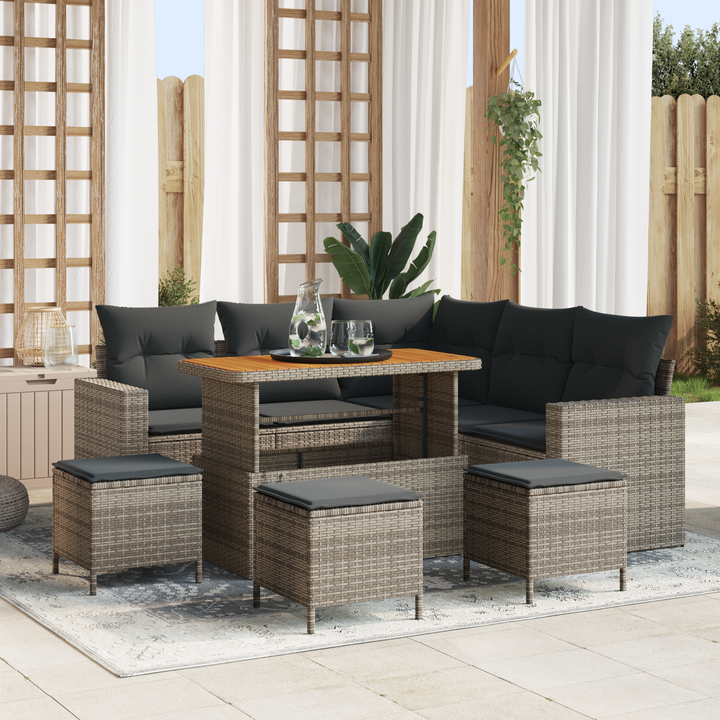 Havesofa Sæt med pude 10 pcs Grå polyrattan