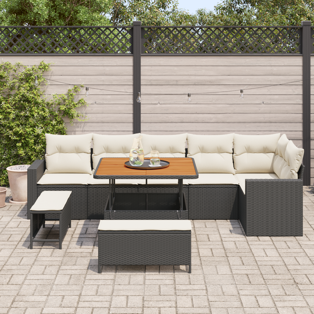 Havesofa Sæt med pude 11 pcs Sort og Cream polyrattan