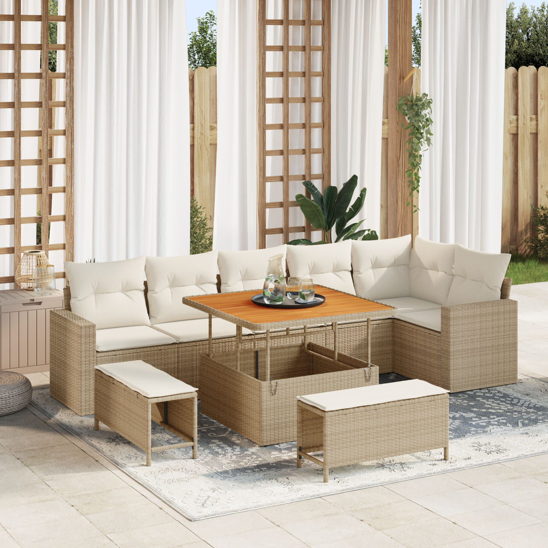 Havesofa Sæt med pude 11 pcs Beige og creme polyrattan