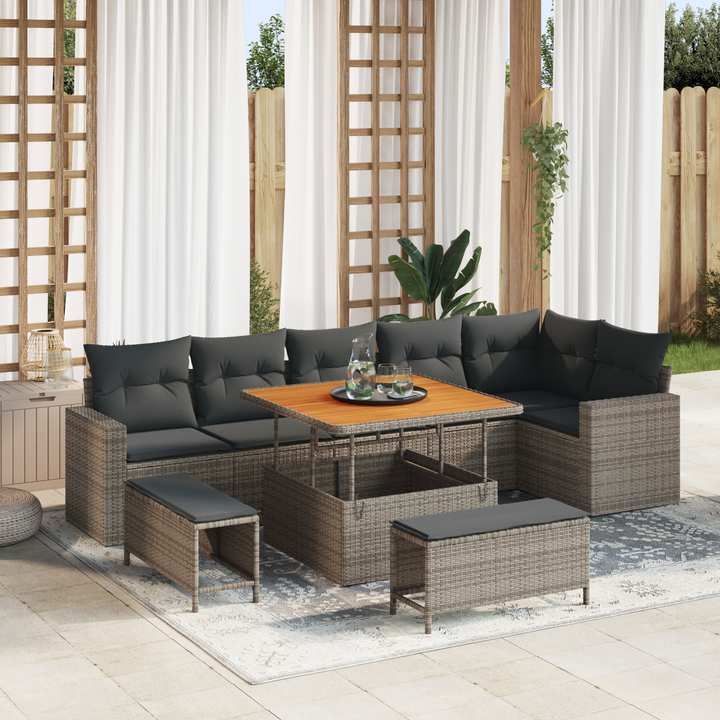 Havesofa Sæt med pude 11 pcs Grå polyrattan