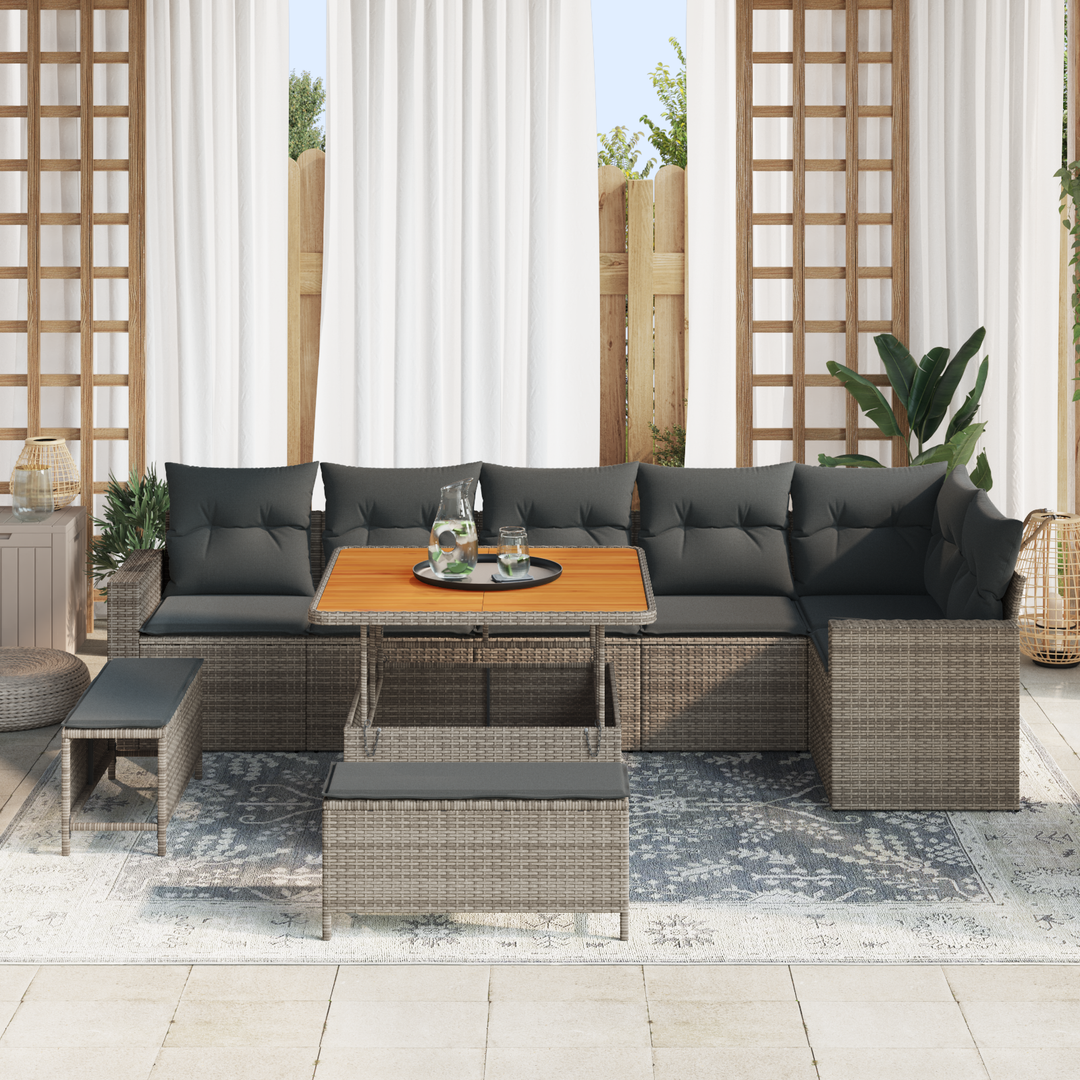 Havesofa Sæt med pude 11 pcs Grå polyrattan
