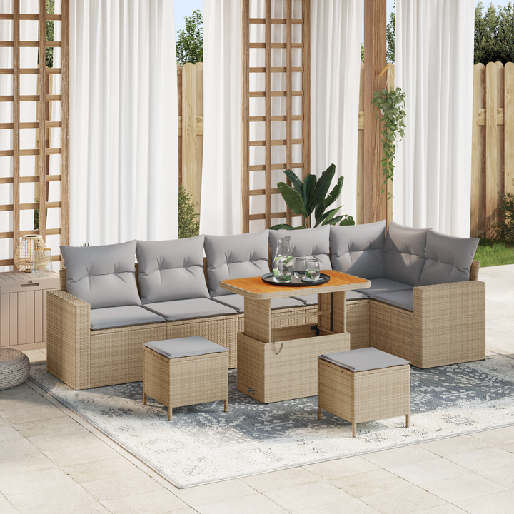 Havesofa Sæt med pude 11 pcs Beige og lys grå polyrattan