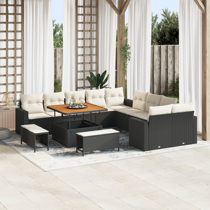 Havesofa Sæt med pude 17 pcs Sort og Cream polyrattan