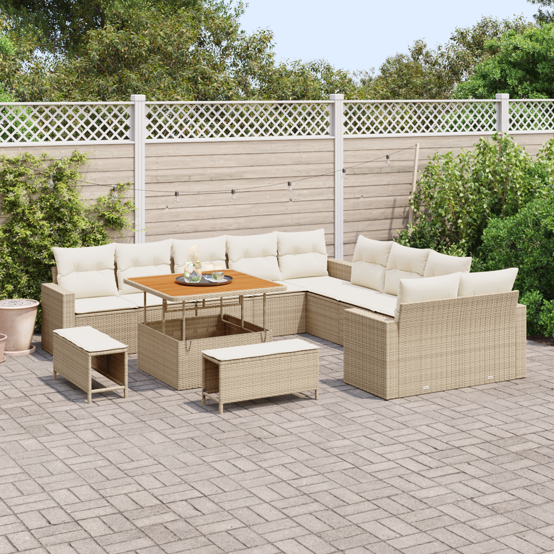Havesofa Sæt med pude 17 pcs Beige og creme polyrattan