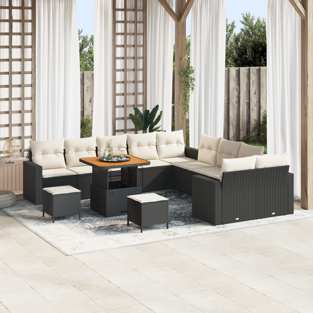Havesofa Sæt med pude 17 pcs Sort og Cream polyrattan
