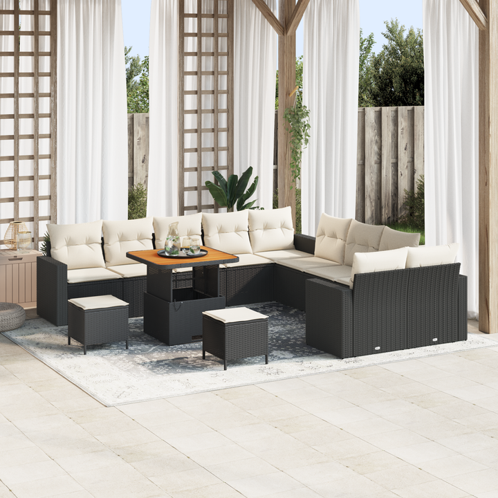 Havesofa Sæt med pude 17 pcs Sort og Cream polyrattan