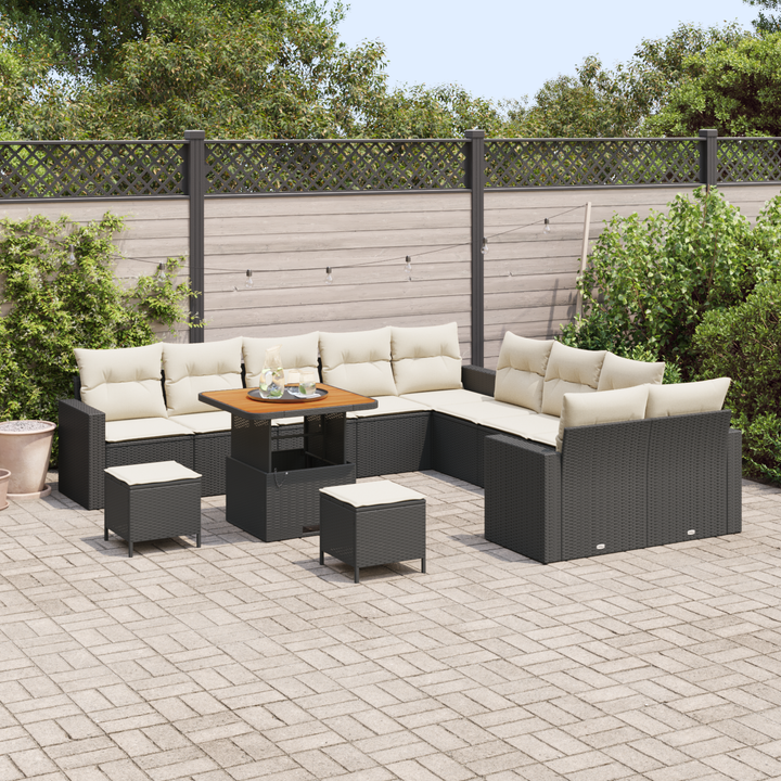 Havesofa Sæt med pude 17 pcs Sort og Cream polyrattan