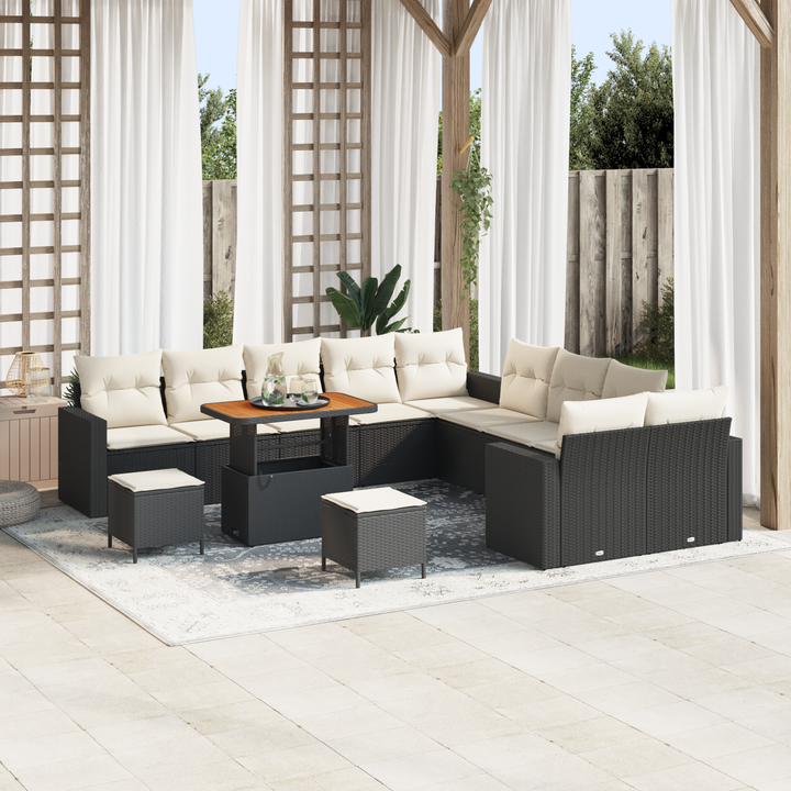 Havesofa Sæt med pude 17 pcs Sort og Cream polyrattan