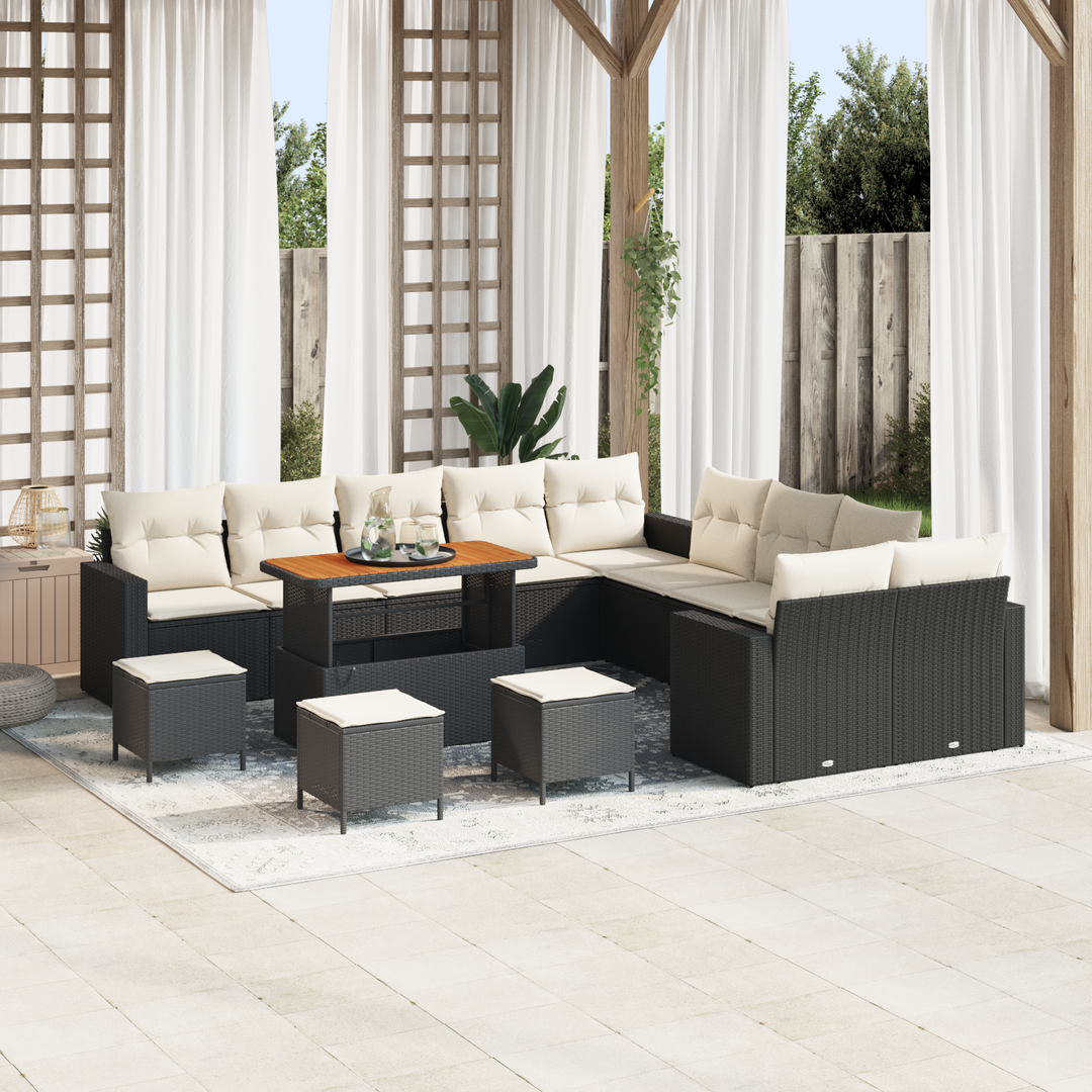 Havesofa Sæt med pude 18 pcs Sort og Cream polyrattan