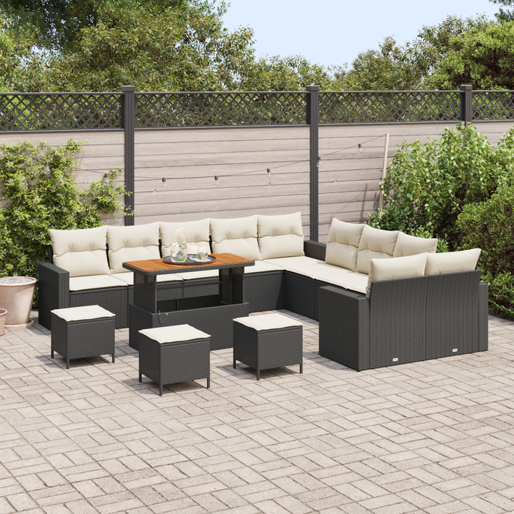 Havesofa Sæt med pude 18 pcs Sort og Cream polyrattan