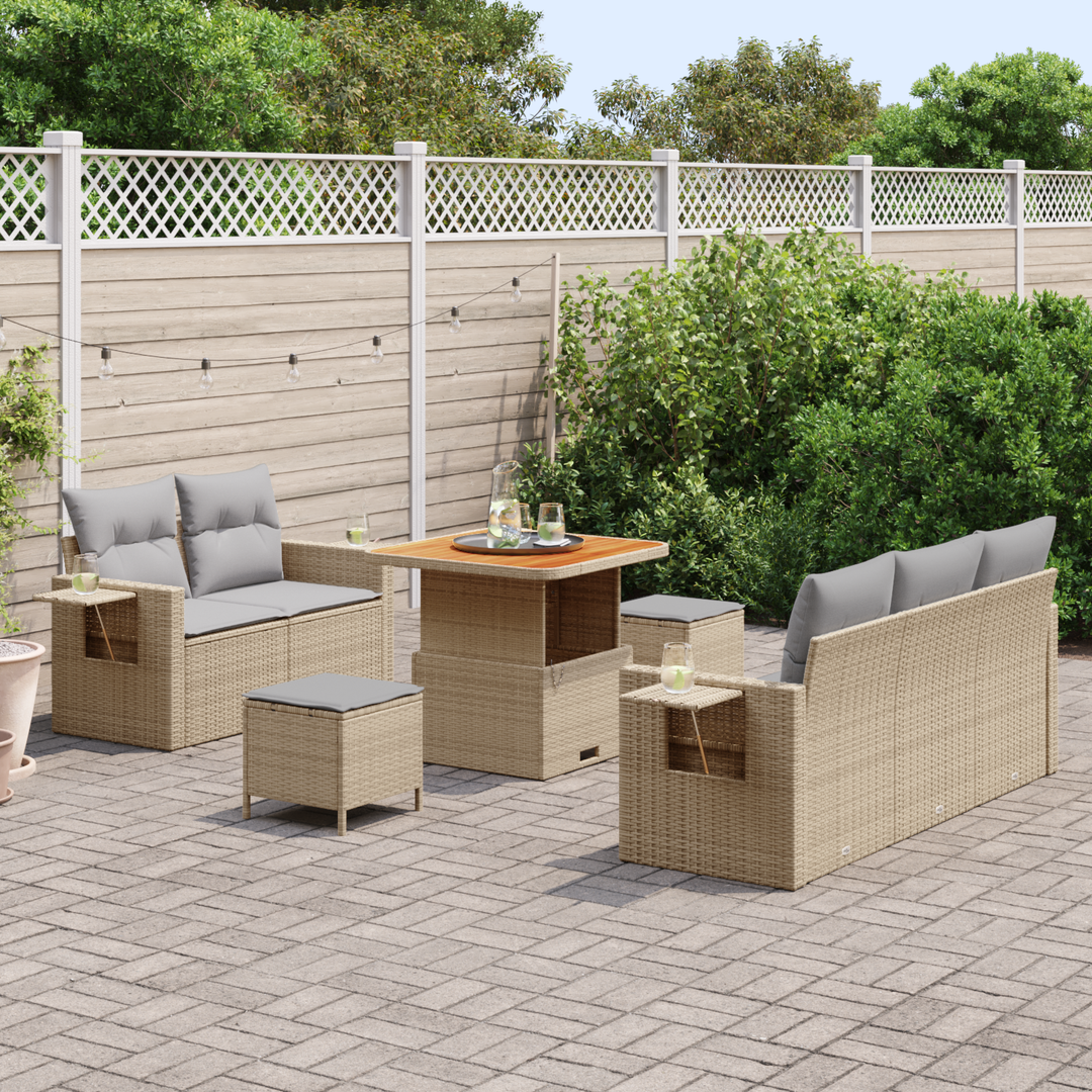 Havesofa Sæt med pude 10 pcs Beige og lys grå polyrattan