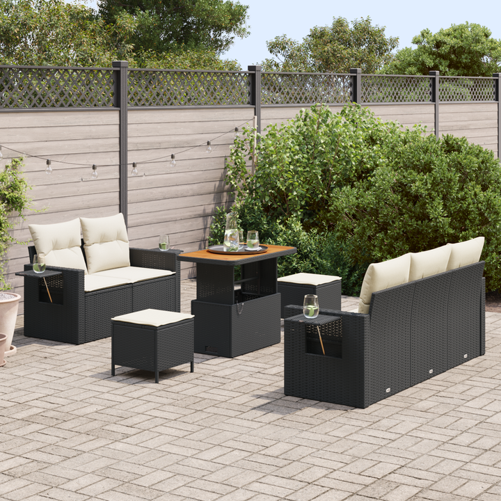 Havesofa Sæt med pude 10 pcs Sort og Cream polyrattan