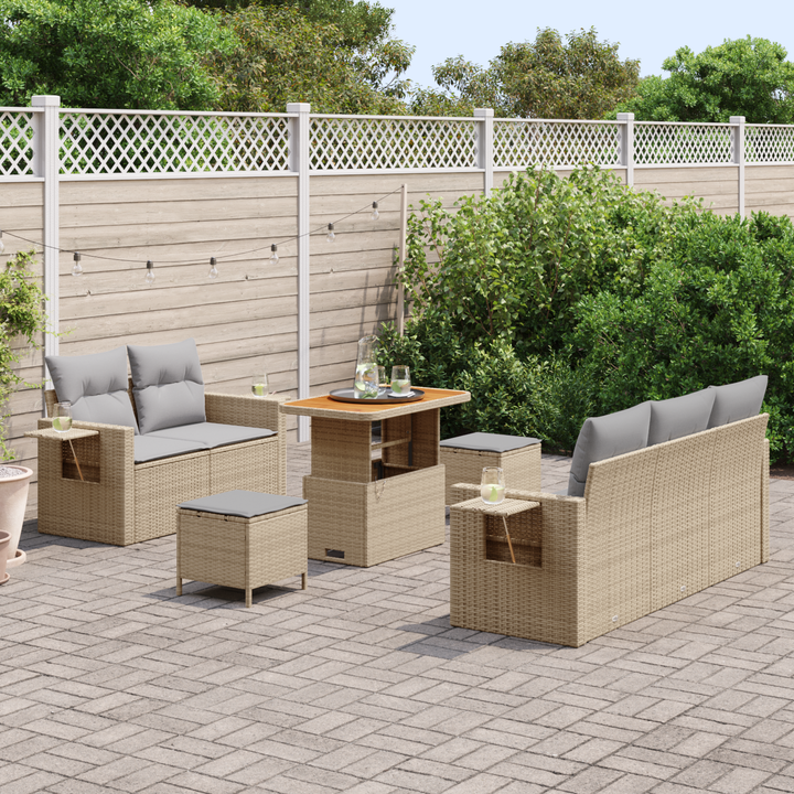 Havesofa Sæt med pude 10 pcs Beige og lys grå polyrattan