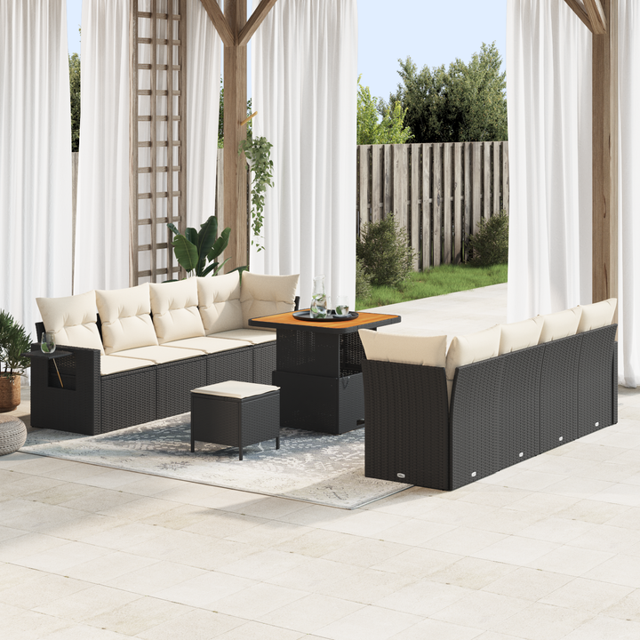 Havesofa Sæt med pude 11 pcs Sort og Cream polyrattan
