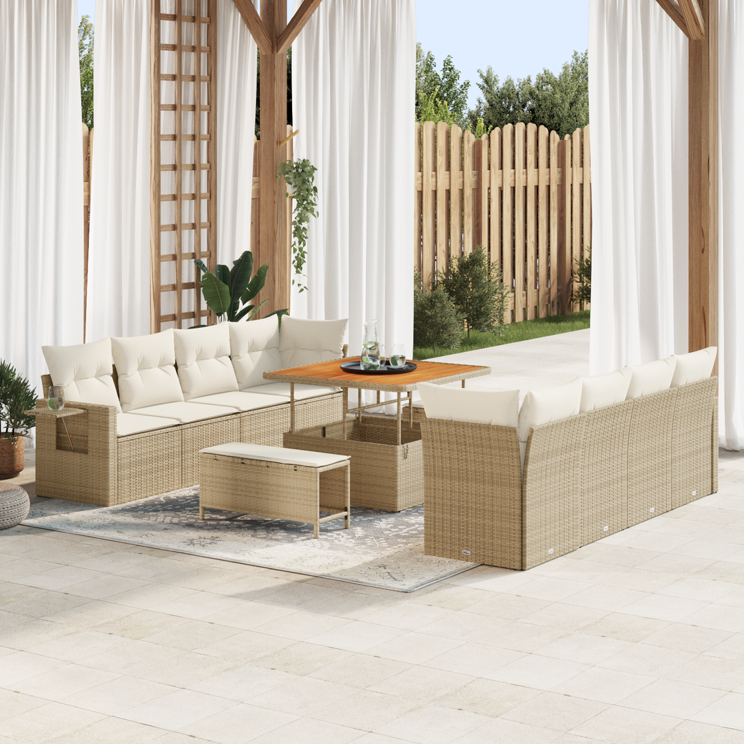 Havesofa Sæt med pude 11 pcs Beige og creme polyrattan