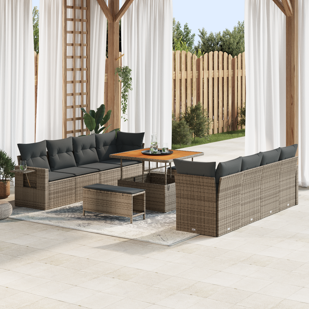 Havesofa Sæt med pude 11 pcs Grå polyrattan