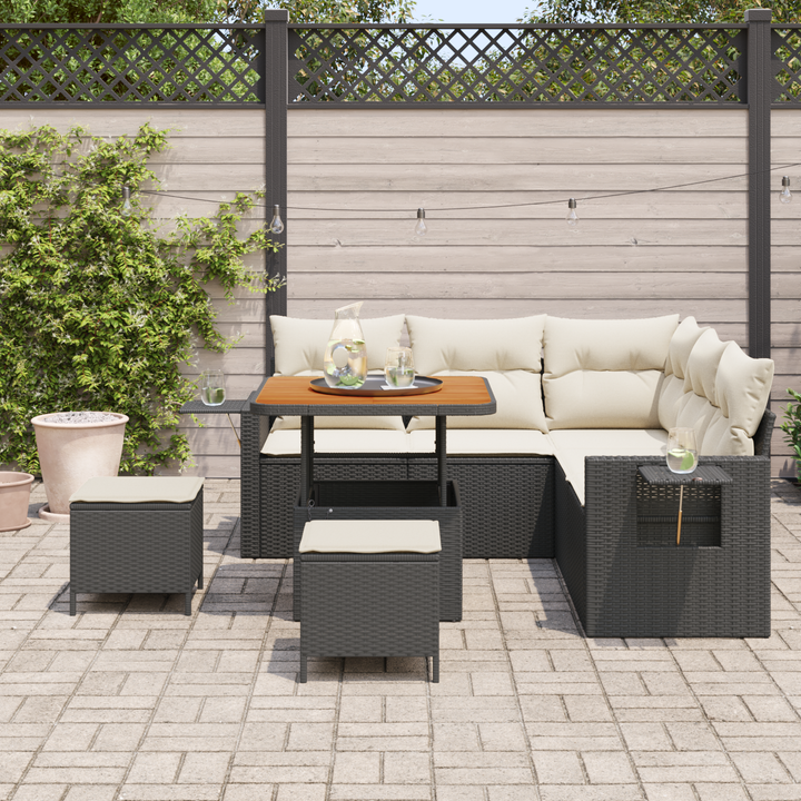 Havesofa Sæt med pude 9 pcs Sort og Cream polyrattan