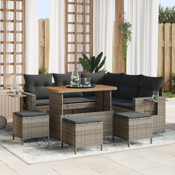 Havesofa Sæt med pude 10 pcs Grå polyrattan