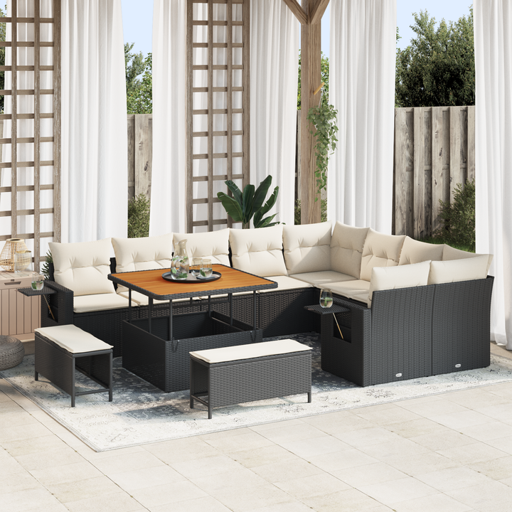 Havesofa Sæt med pude 13 pcs Sort og Cream polyrattan