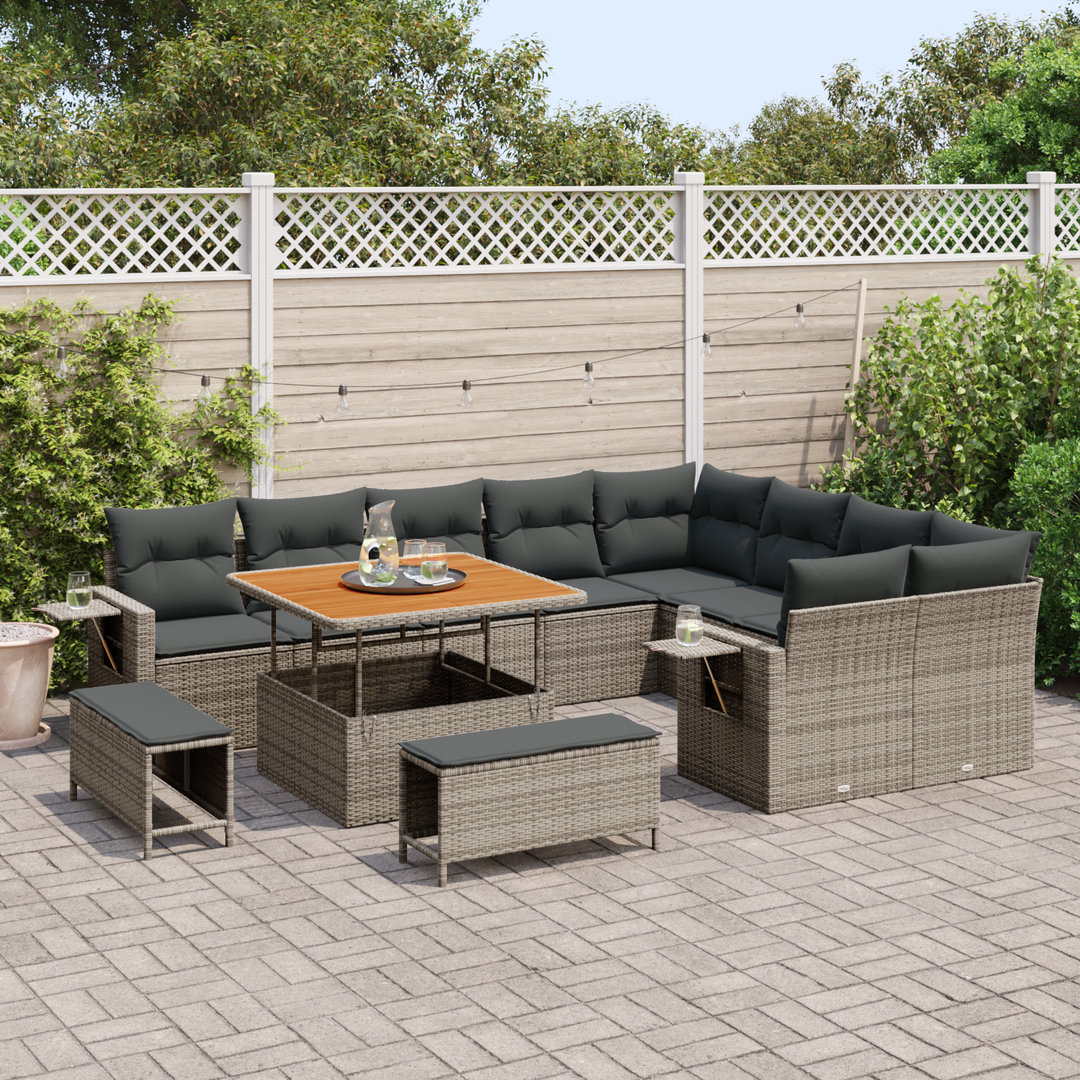 Havesofa Sæt med pude 12 pcs Grå polyrattan