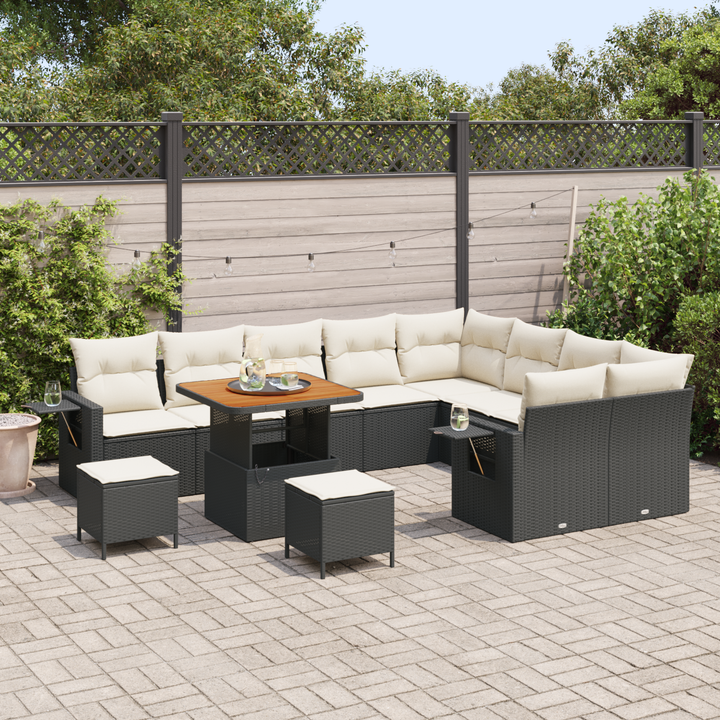 Havesofa Sæt med pude 12 pcs Sort og Cream polyrattan