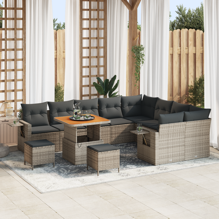 Havesofa Sæt med pude 12 pcs Grå polyrattan