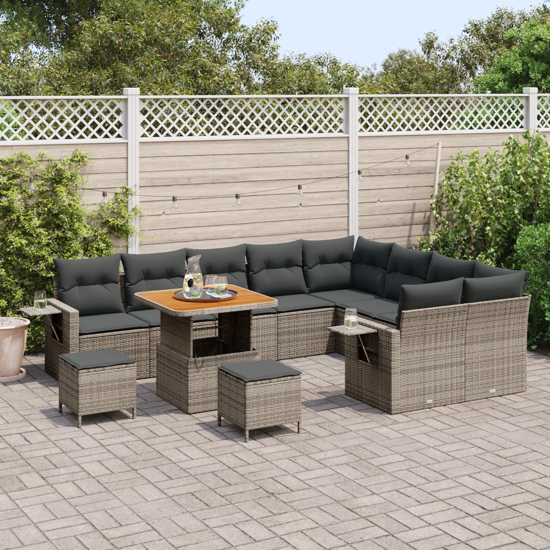 Havesofa Sæt med pude 12 pcs Grå polyrattan