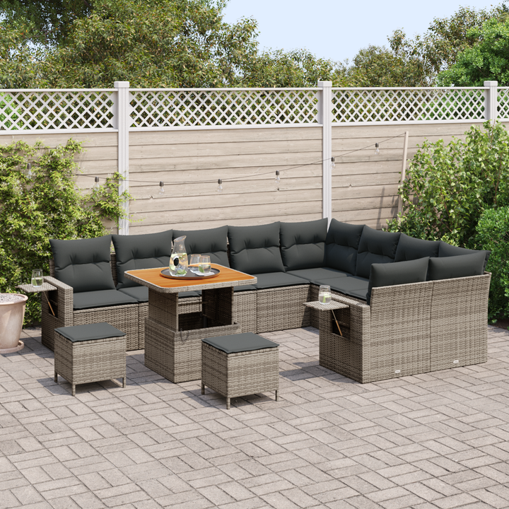 Havesofa Sæt med pude 12 pcs Grå polyrattan