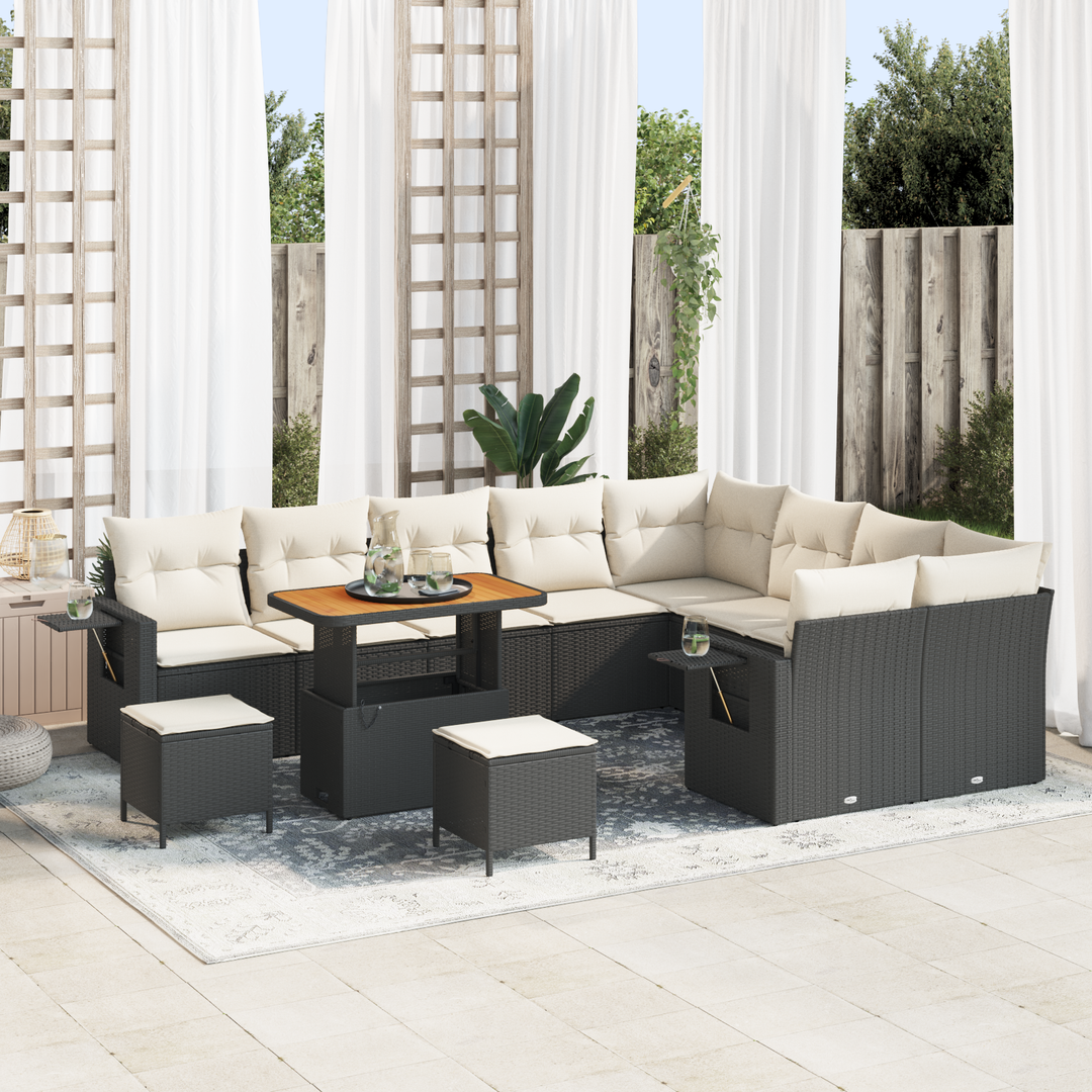 Havesofa Sæt med pude 12 pcs Sort og Cream polyrattan