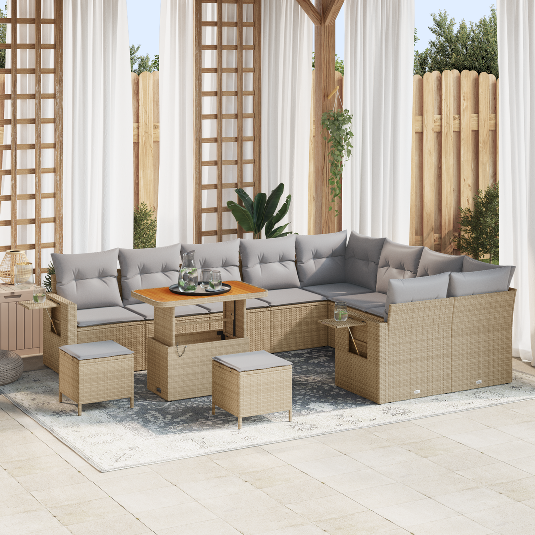 Havesofa Sæt med pude 12 pcs Beige og lys grå polyrattan