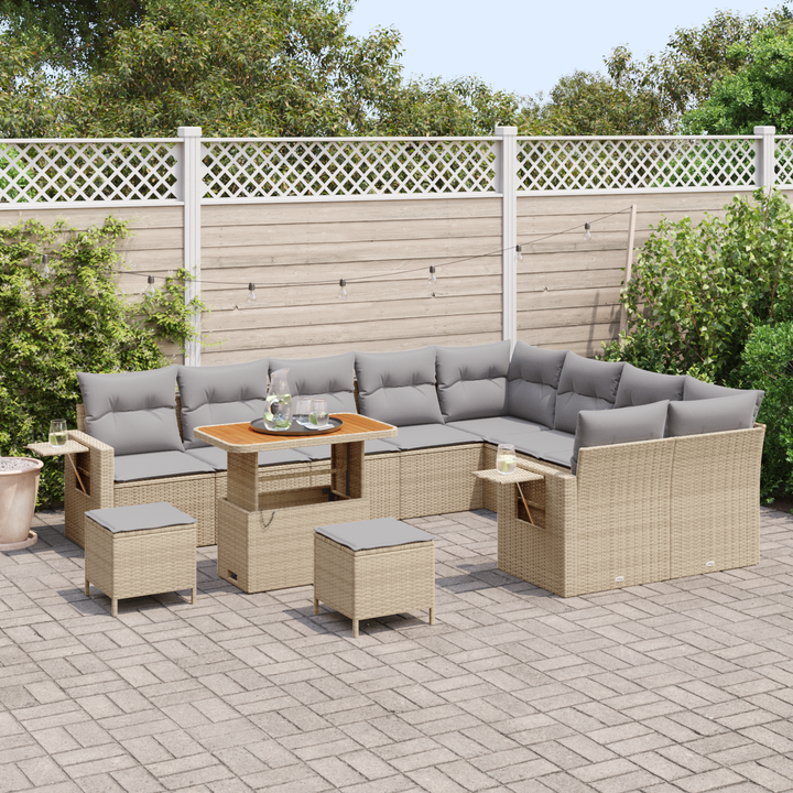 Havesofa Sæt med pude 12 pcs Beige og lys grå polyrattan