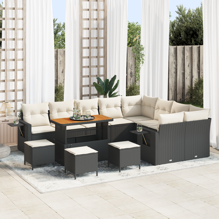 Havesofa Sæt med pude 13 pcs Sort og Cream polyrattan