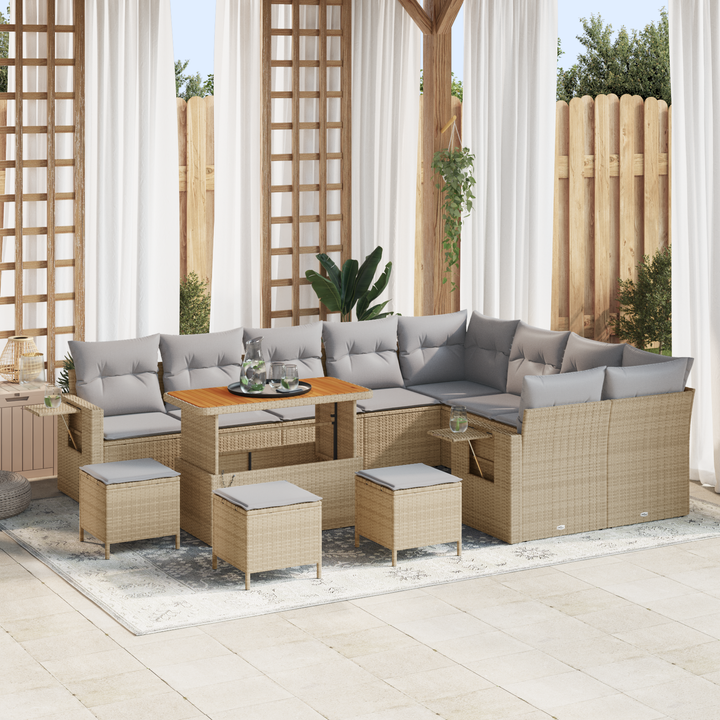 Havesofa Sæt med pude 13 pcs Beige og lys grå polyrattan