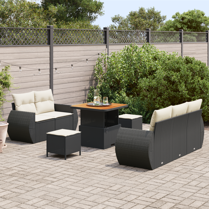 Havesofa Sæt med pude med pude 8 pcs Sort og Cream polyrattan