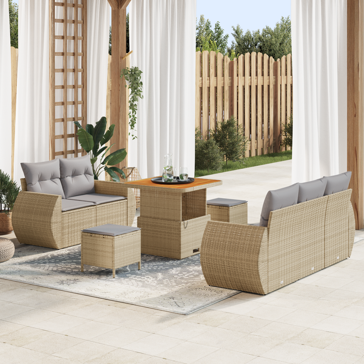 Havesofa Sæt med pude 8 pcs Beige og lys grå polyrattan