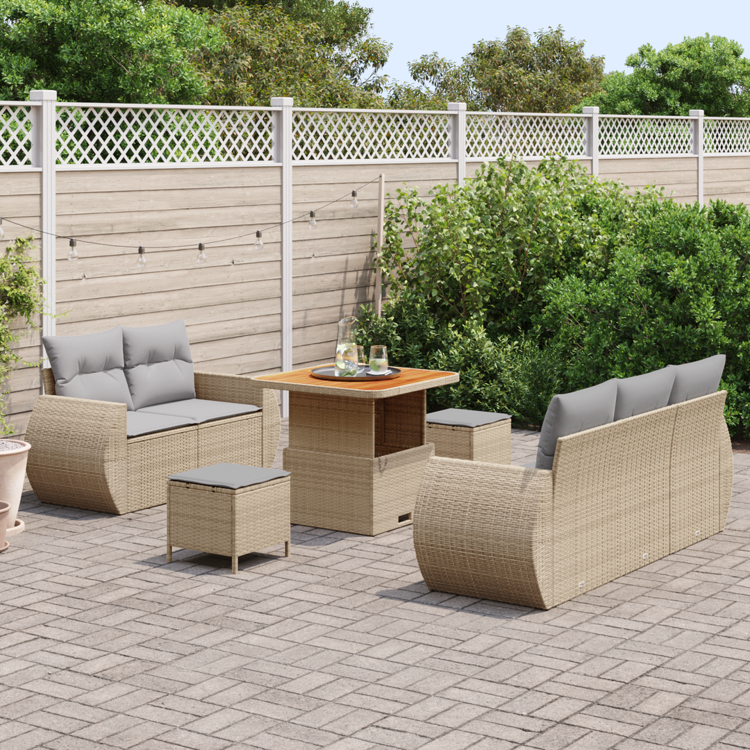 Havesofa Sæt med pude 8 pcs Beige og lys grå polyrattan