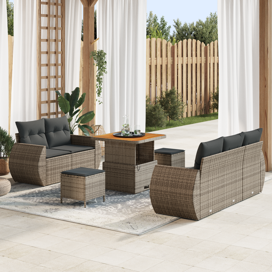 Havesofa Sæt med pude med opbevaring 8 pcs Grå polyrattan