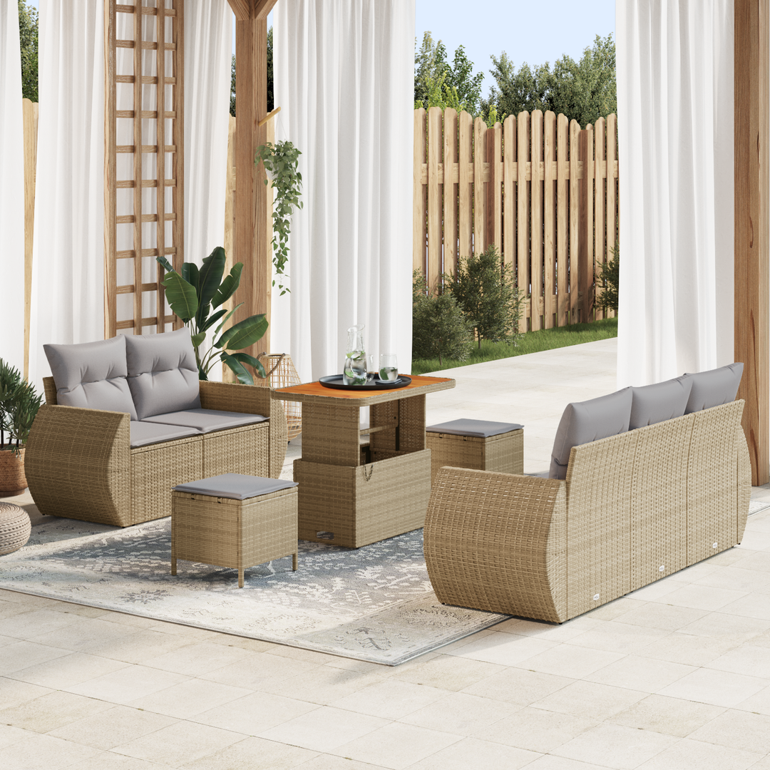Havesofa Sæt med pude 8 pcs Beige og lys grå polyrattan