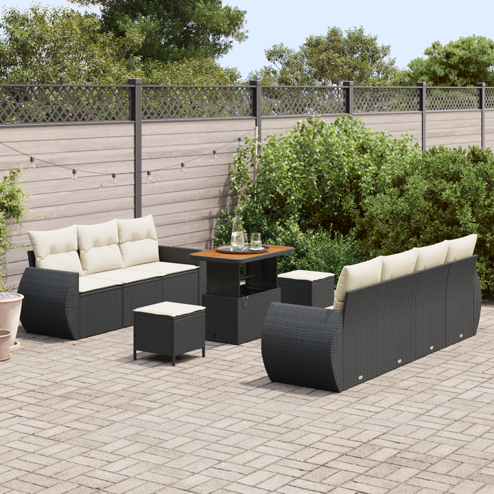 Havesofa Sæt med pude med pude 10 pcs Sort og Cream polyrattan