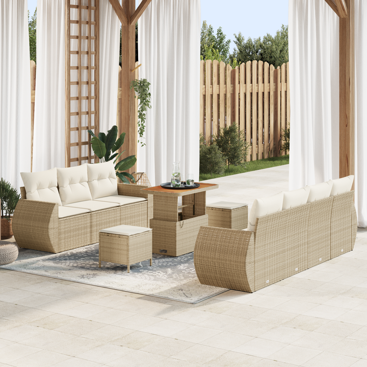 Havesofa Sæt med pude med pude 10 pcs Beige og creme polyrattan